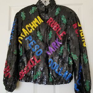 NWT Sequined Jacket, Money theme, originally $275 + tax